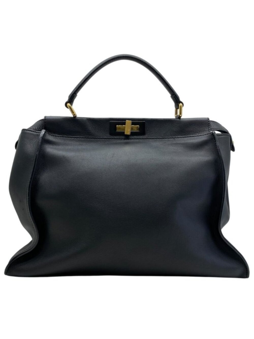 Fendi Peekaboo Handbag Leather Turnlock Gold Large Black